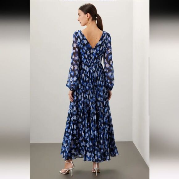 Monique Lhuillier Melanie Blue Floral Maxi Dress Size 10 - Picture 2 of 6